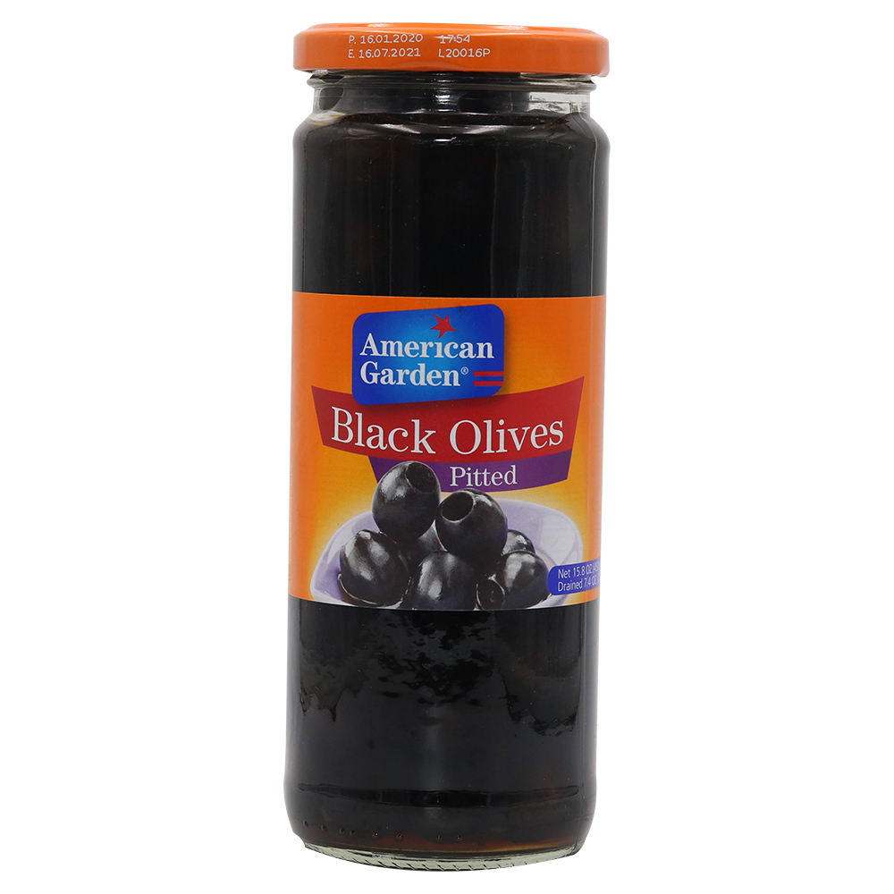 American Garden Black Olives Pitted 450g