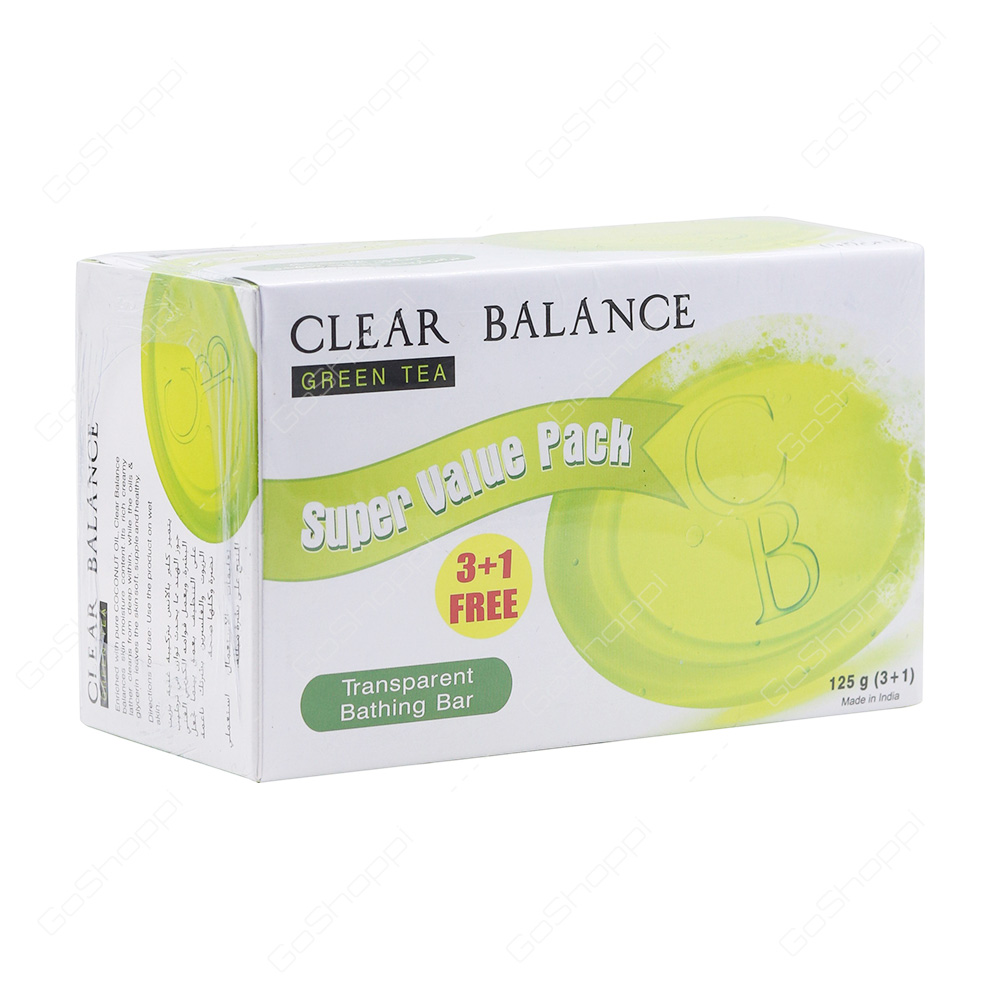 Clear Balance Green Tea Transparent Bathing Bar Super Value Pack 4X125 g