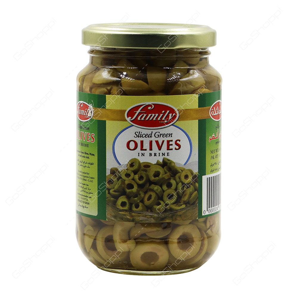 Family Sliced Green Olives in Brine 340 g