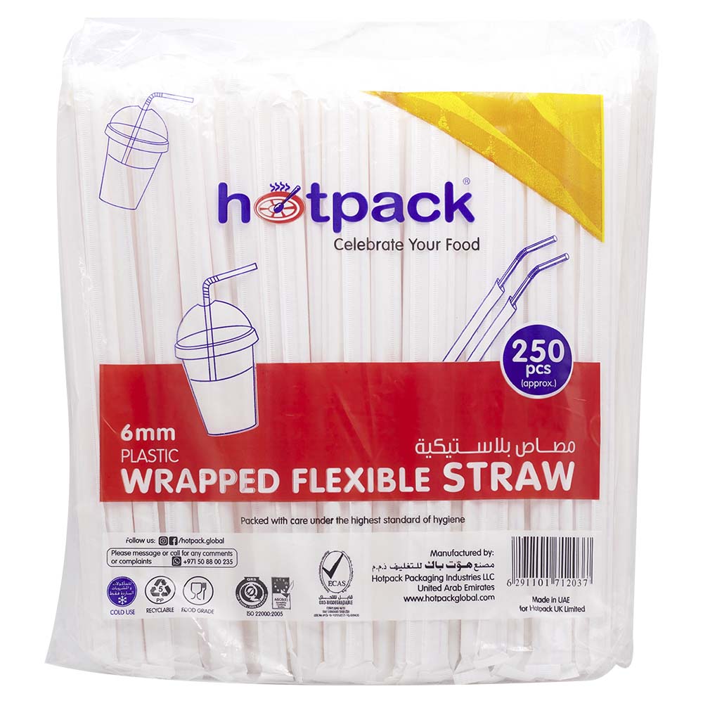 Hotpack 6mm Plastic Wrapped Flexible Straw 250pcs Buy Online