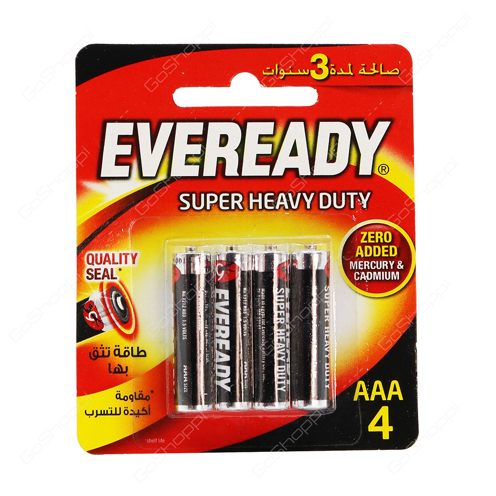 Eveready Super Heavy Duty 4 AAA Batteries Size R03 1.5V 1 Pack